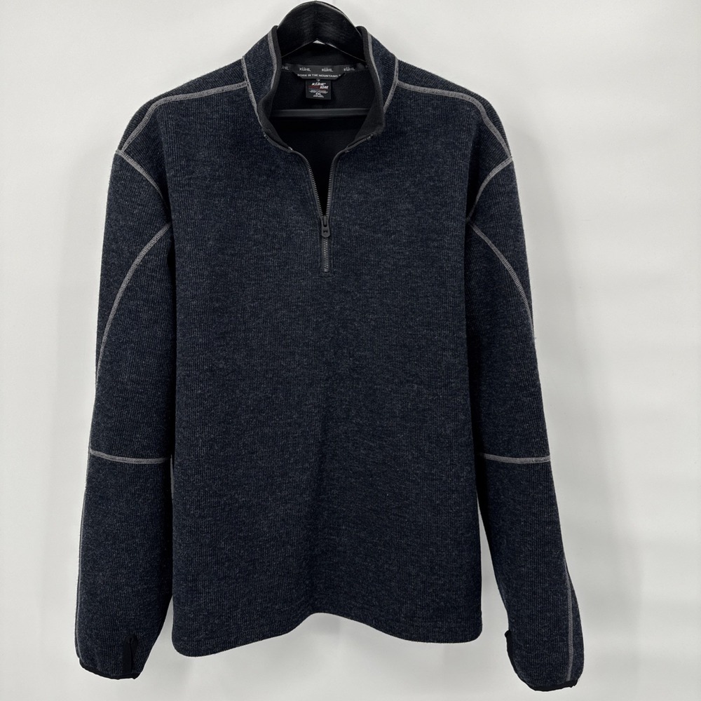 KUHL Men's XXL Sweater 1/4 Zip ThermoKore Wool Blend Pullover Thumb Holes Gray